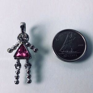 Sterling Stick Girl Pink Pendant Charm 1.25”